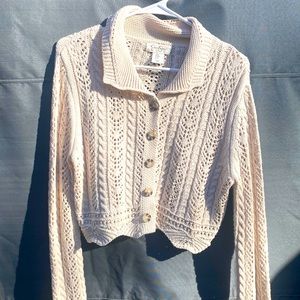 Jessica Simpson Tan Cream Knit Crop Long Sleeve Cottagecore Sweater Women medium